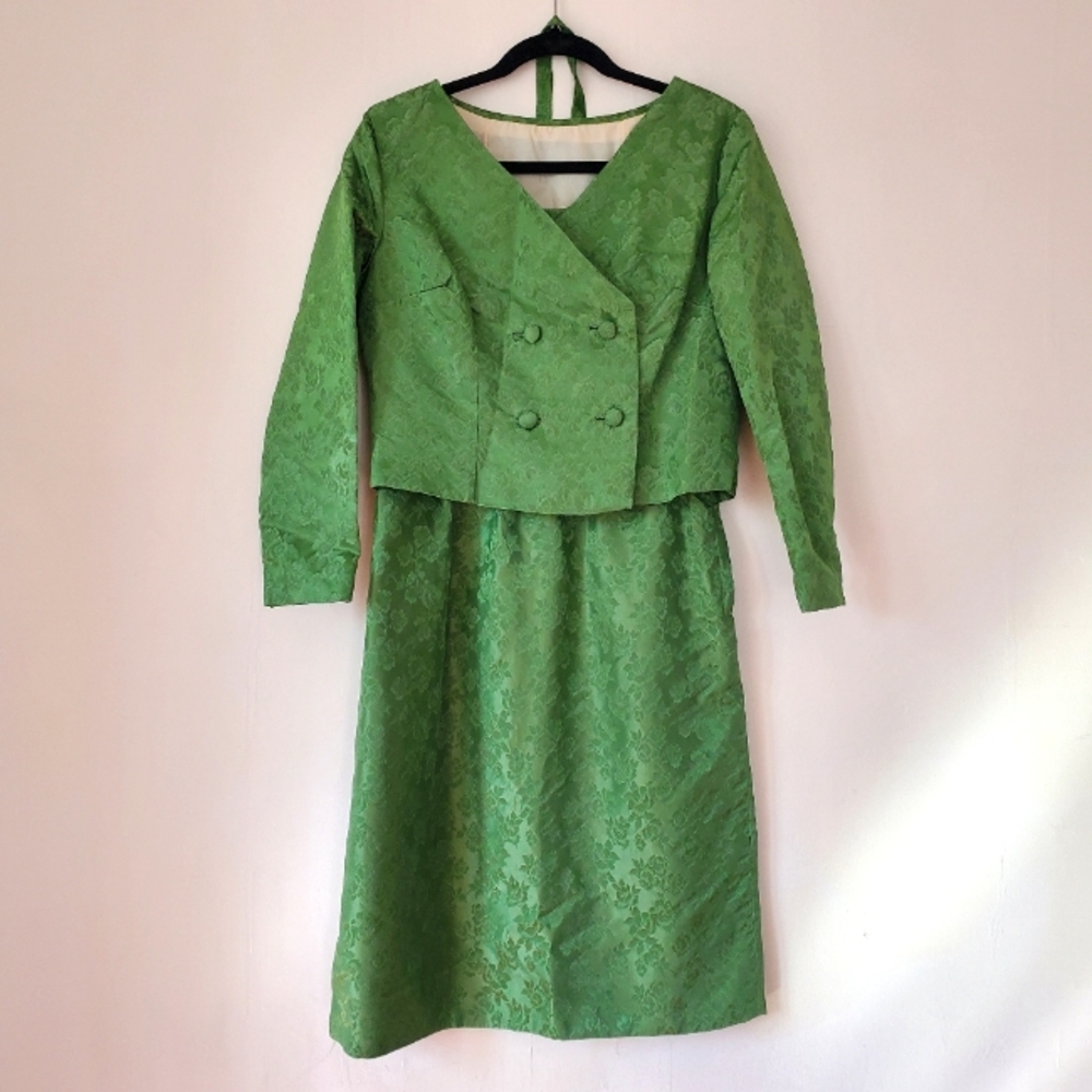 Vintage 1960s Green Holiday Dress & Jacket